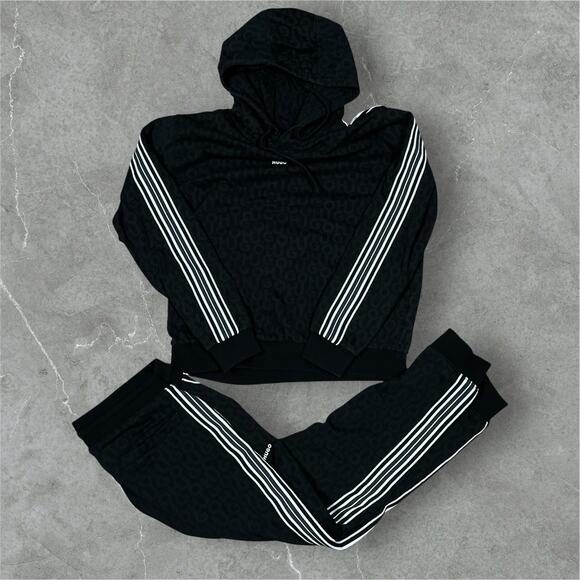 Hugo Boss AOP Logo Tracksuit Hoodie Sweatpant Men's Size Large Black 2 Piece - Picture 1 of 12